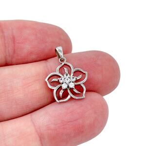 Estate Sterling Silver 925 White Sapphire Floral Pendant